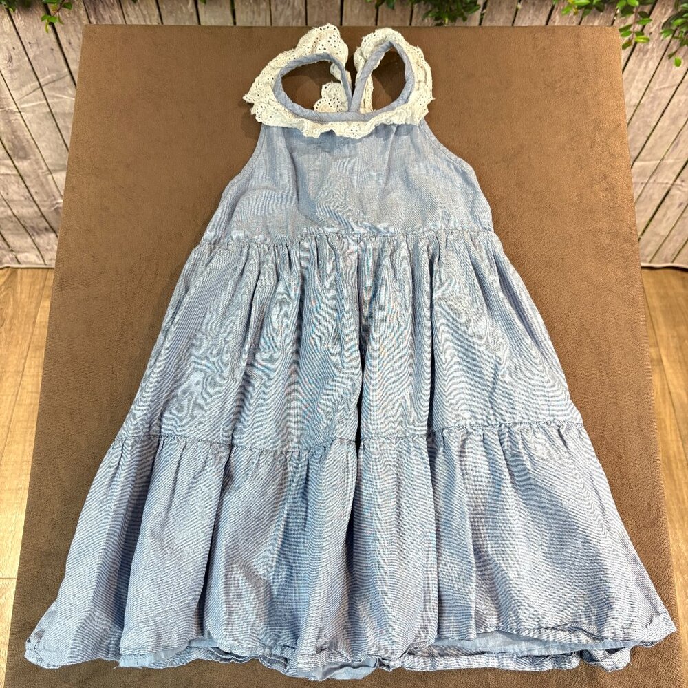 Tommy Bahama Dress Top Blue Trapeze Swing Eyelet Trim Tiered Sz 7-8 (SKU: 161G)